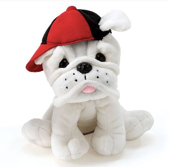 Plush White Bulldog with Red/Black Cap