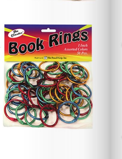 Book Rings 1" (50 assorted colors per bag)