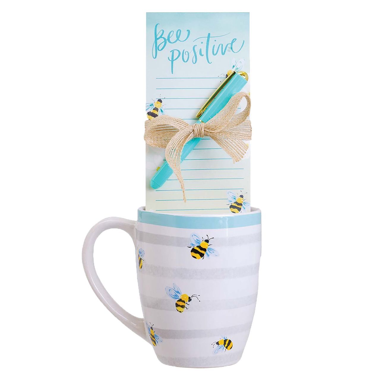 Bee Positive Mug With Pad &amp; Pen Set