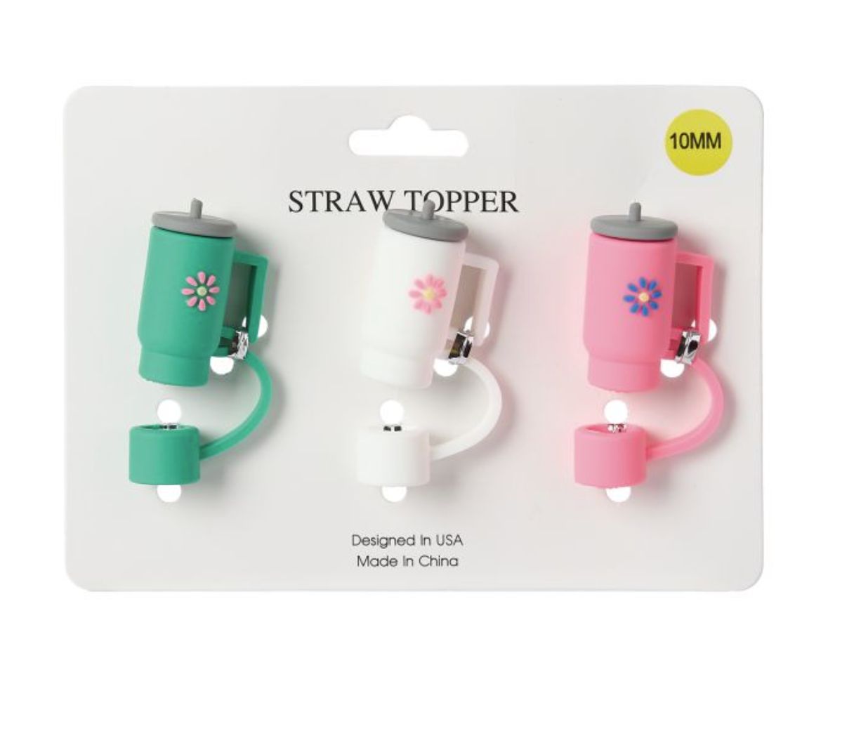 3-Piece 10MM Silicone Straw Topper Set - Tumbler
