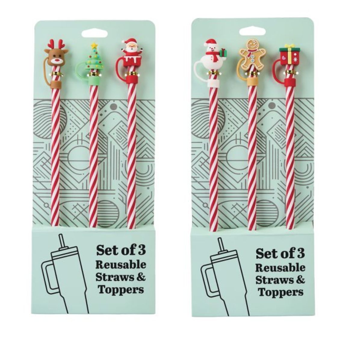 Reusable Straw &amp; Topper Set - Christmas Designs