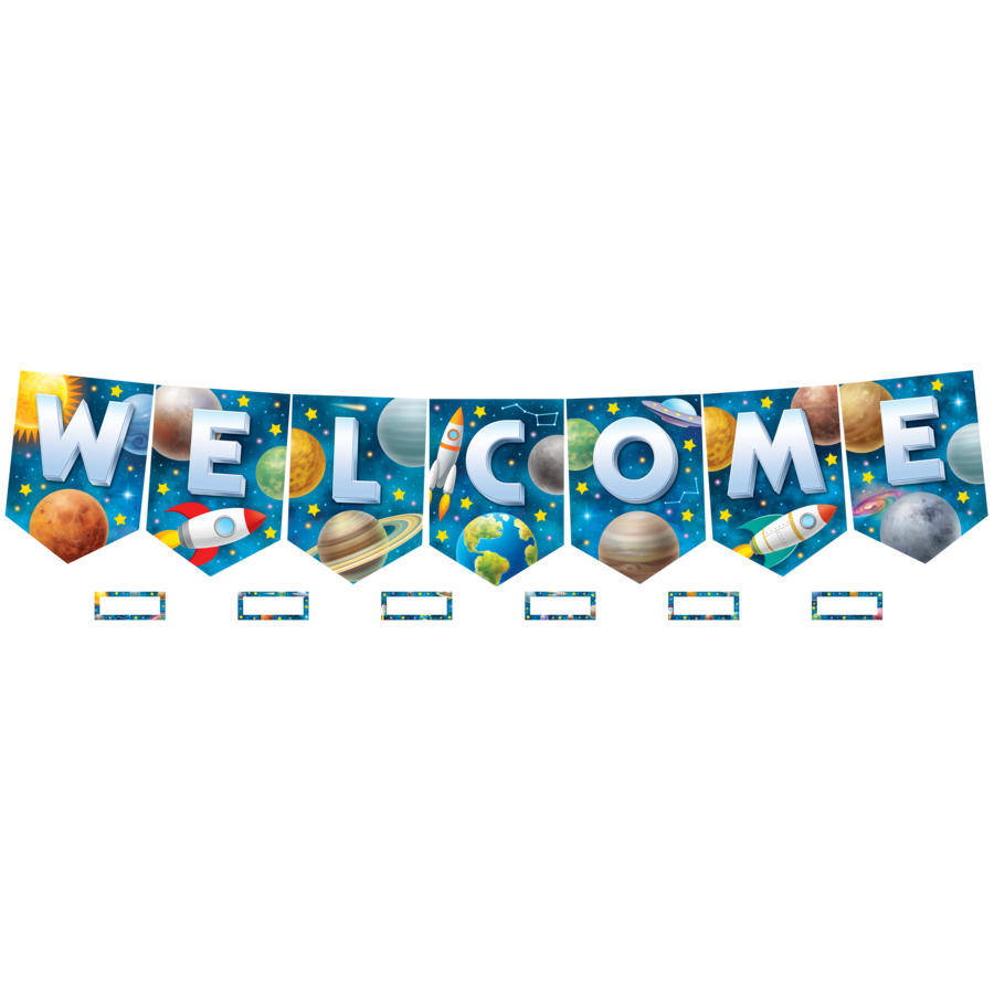 Outer Space Crew Pennants Welcome Bulletin Board