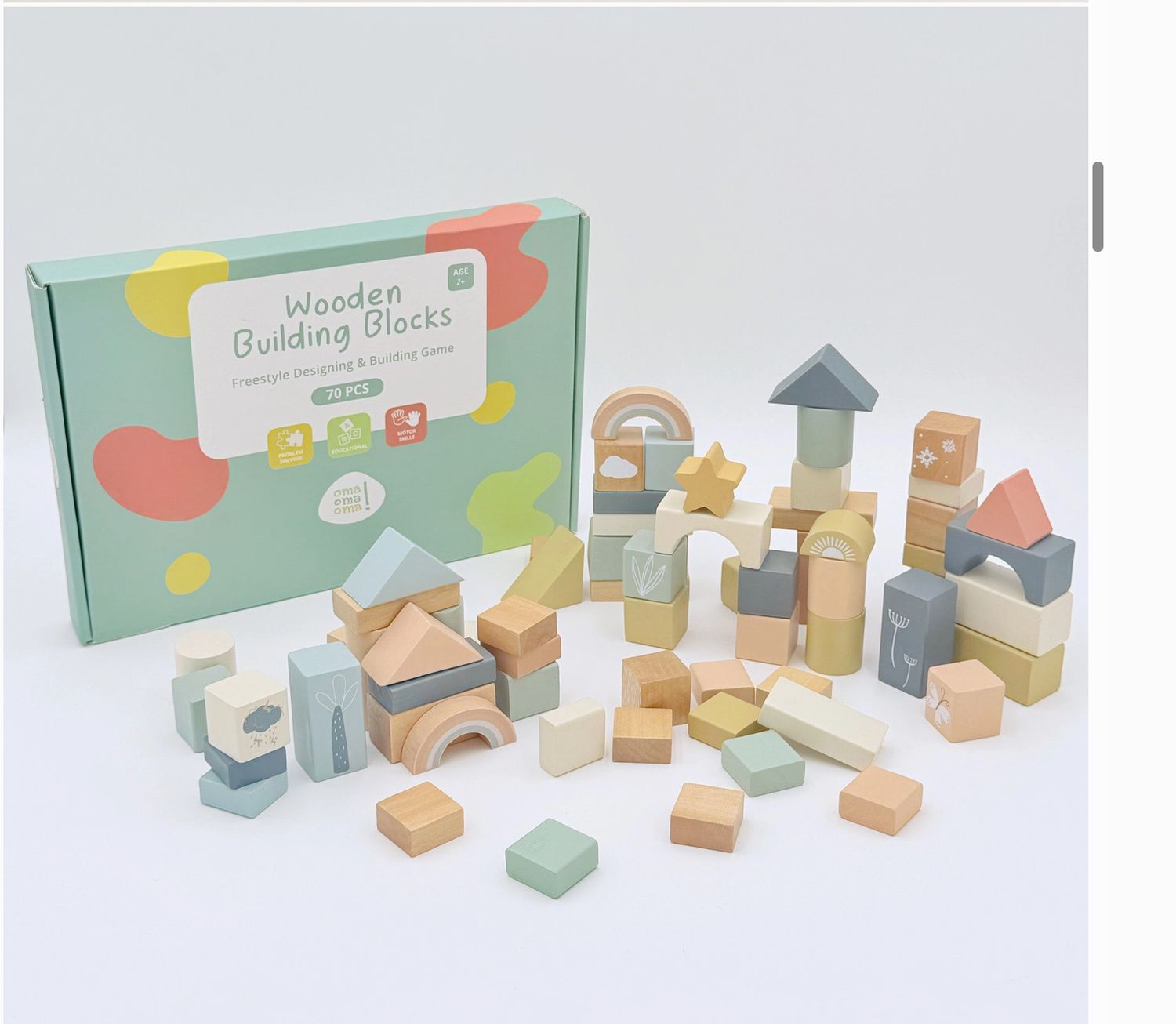 Wooden Building Blocks - 70pc Natural Wood Block Set
