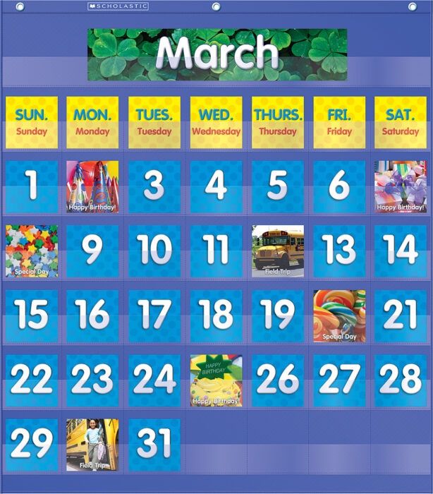 Blue Monthly Calendar Pocket Chart