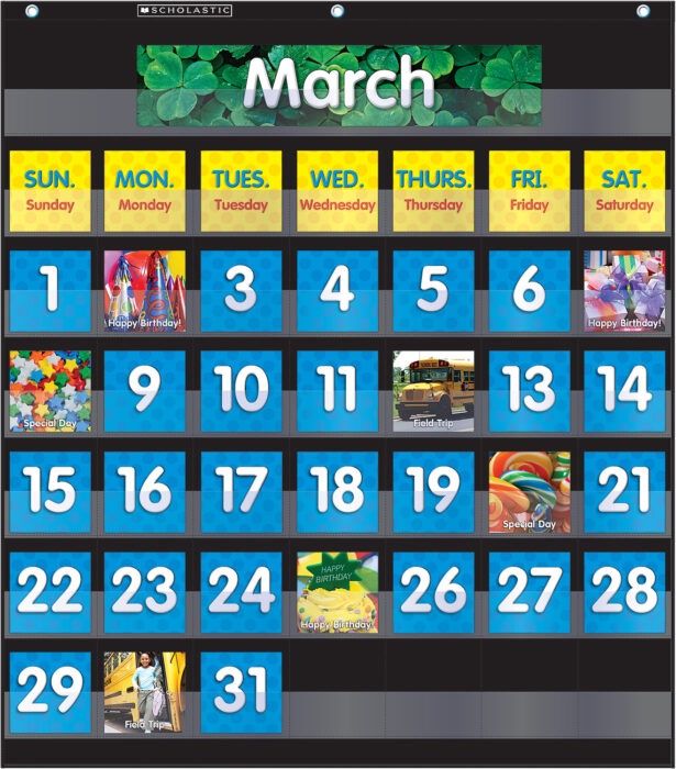 Black Monthly Calendar Pocket Chart