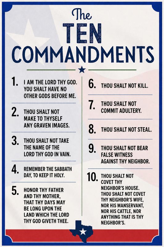 TEXAS 10 Commandments Bilingual Poster 18"x24"