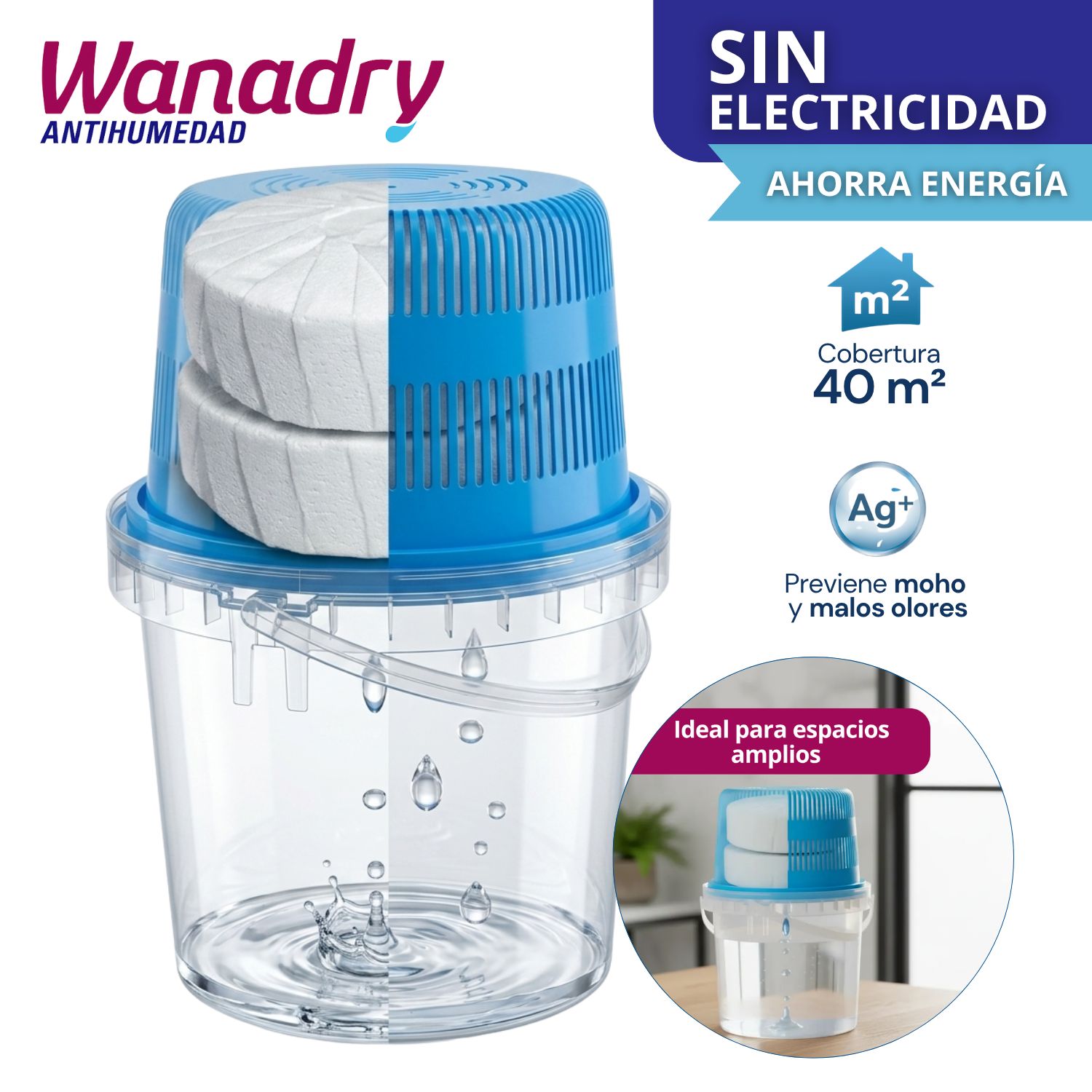 Deshumedecedor Maxi Plus WANADRY + 2 pastillas 900gr.
