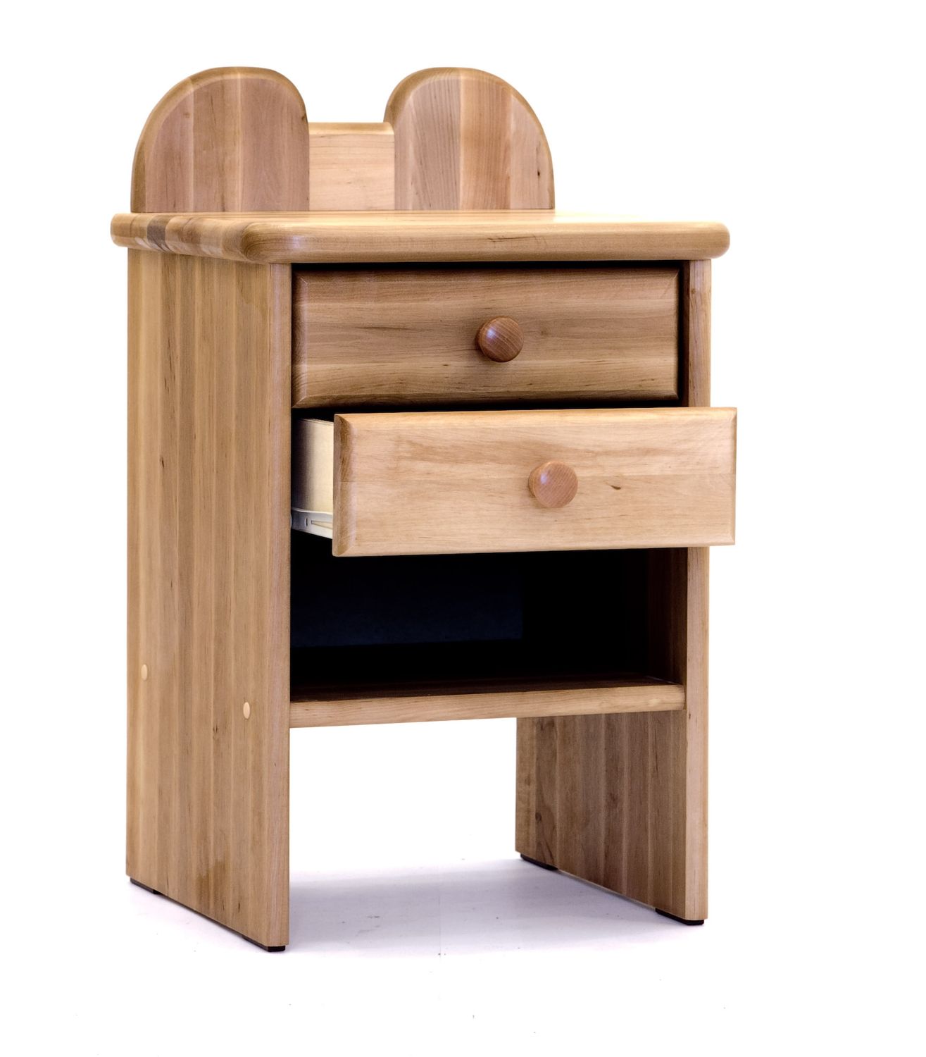 Alder solid wood bedside table with two drawers. Four shades. Furniture store Manx Mēbeles Jelgava, Pulkveža Brieža 4