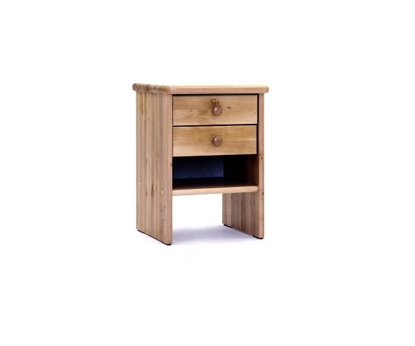 Bedside table in solid alder, available in four finishes: alder, white milk, walnut and mahogany. Made in Latvia.Manx Mēbeles