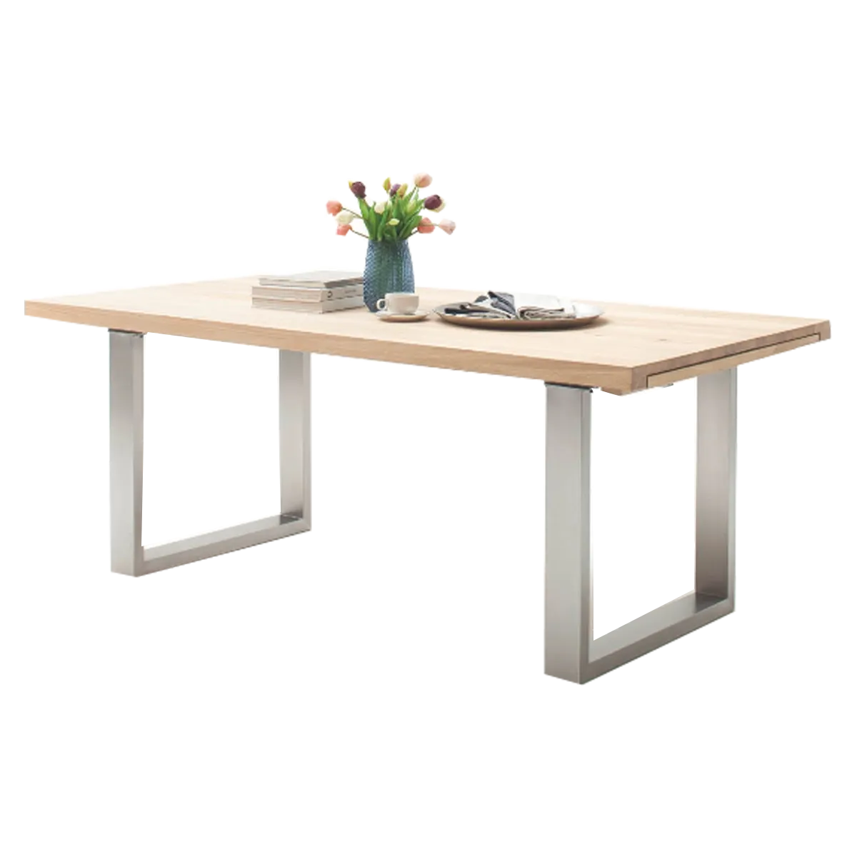 Extendable Solid Wood Dining Table Oak / Steel