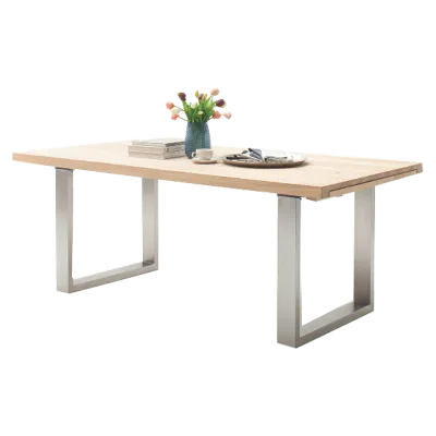 Extendable Solid Wood Dining Table Oak / Steel