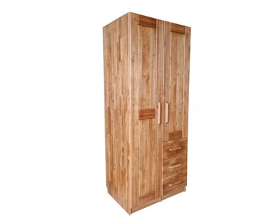 Solid wood 2-door warderobe with hanging rail and drawers- Black alder