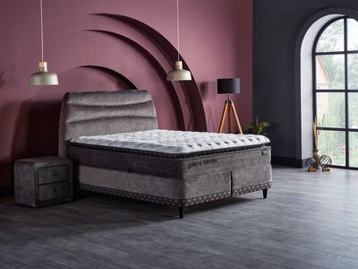 Continental bed  Melodie with linen box and orthopaedic mattress. Bed set: bed base, mattress, headboard, legs. Dimensions: 90 x 200 cm, 120 x 200 cm, 140 x 200 cm, 160 x 200 cm, 180 x 200 cm, 200 x 200 cm. Grey bed. Furniture store Manx Mēbeles Jelgava, Pulkveža Brieža iela 4