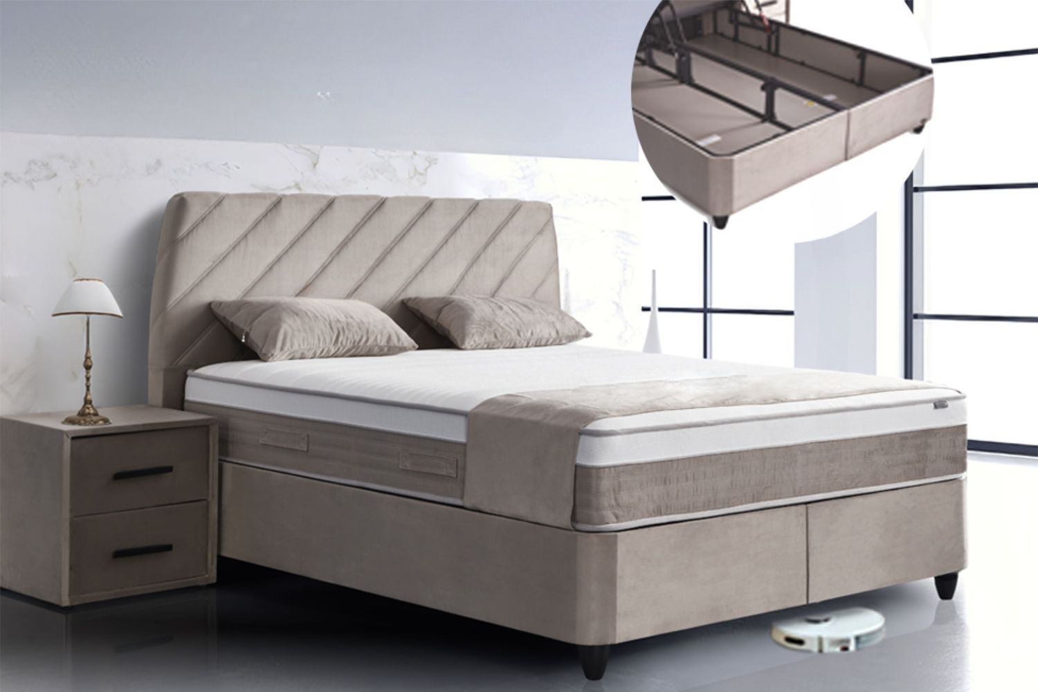 Ottoman bed Clarson + mattress, 2 sizes