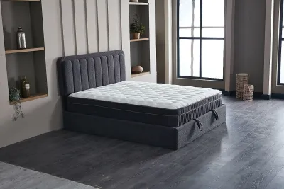 Freija bed with chest. Bed set - base, mattress and headboard. Bed sizes: 140 x 200 cm, 160 x 200 cm, 180 x 200 cm. Beds in Jelgava, furniture store Manx Mēbeles, Pulkveža Brieža iela 4