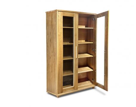 Wide display cabinet V190 ETA furniture series. Size: 86 x 39,5 cm, height 190 cm. In alder or white milk, walnut, mahogany 