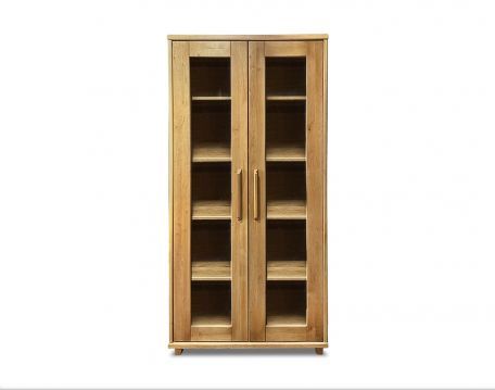Wide display cabinet V190 ETA furniture series. Size: 86 x 39,5 cm, height 190 cm. In alder or white milk, walnut, mahogany 