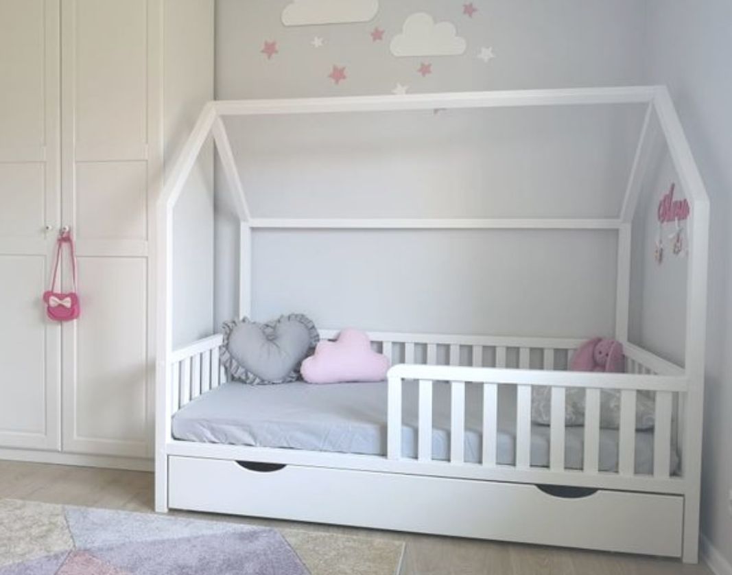 Children&#39;s bed Cottage with safety board, double mattress and laundry box. Furniture store Manx Mēbeles Jelgava