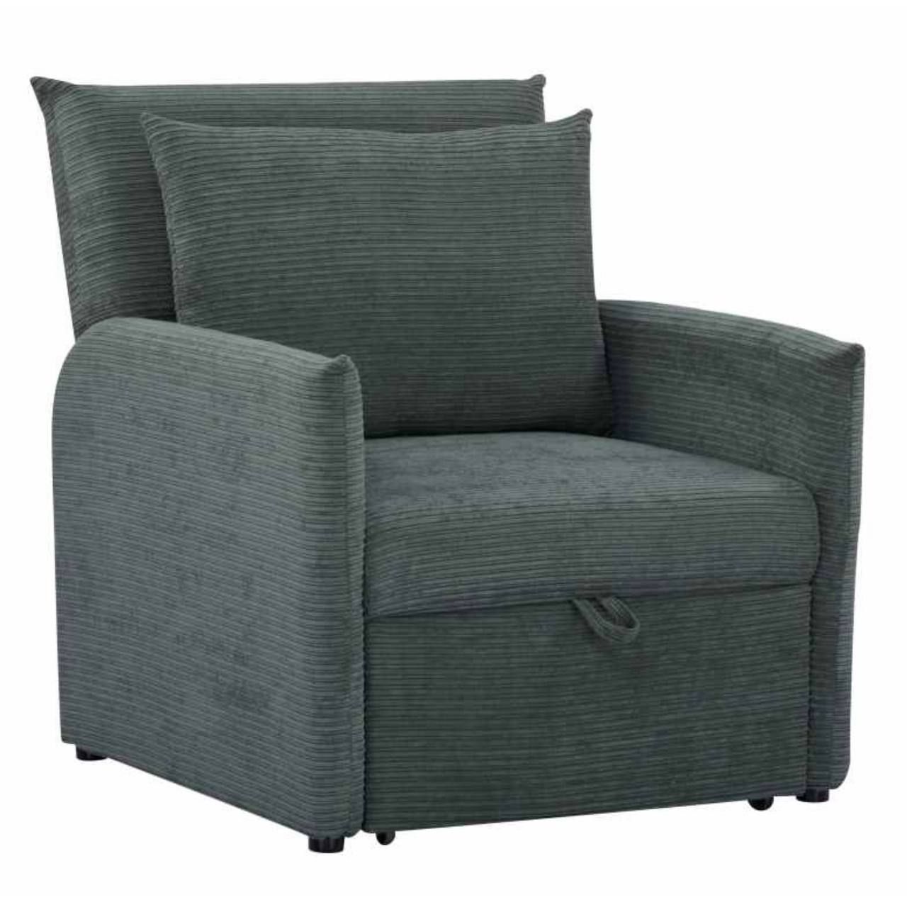 Compact pull-out chair in two colors: green or gray. Various backrest positions. Dimensions: 84 x 102 x 97 cm, Manx Mēbeles