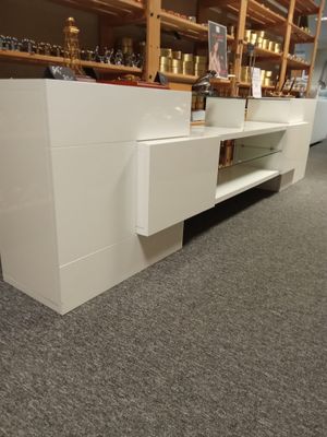 White TV cabinet
Dimensions:

Height: 61 cm

Width: 242 cm

Depth: 35 cm
Furniture Je;gavā, Manx Furniture