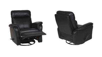 Bellus Tempest swivel armchair with adjustable backrest and footrest. Pictured in black leather Labrador 3001.  Choose as a single armchair or combine with other Tempest upholstered furniture. Wide choice of leathers and fabrics. Armchairs in Jelgava, armchairs, furniture sets. Furniture store in Jelgava, Manx Mēbeles, Pulkveža Brieža iela 4 