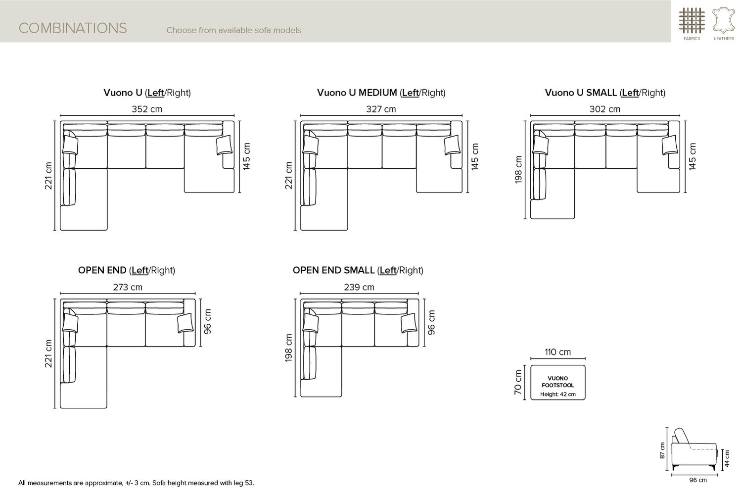 Bellus Vuono U-shaped sofas in three sizes and Bellus Vuono corner sofas in two sizes with a choice of right/left corners. Choice of black or grey metal or wooden legs. Large sofas. U-shaped sofas. Corner sofas. Furniture store in Jelgava, Manx Mēbeles, Pulkveža Brieža iela 4