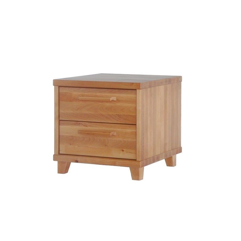 Wooden bedside table with two drawers made of solid black alder wood. Bedside table in Jelgava, Manx Mēbeles furniture store 
