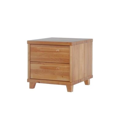 Wooden bedside table with two drawers made of solid black alder wood. Bedside table in Jelgava, Manx Mēbeles furniture store 