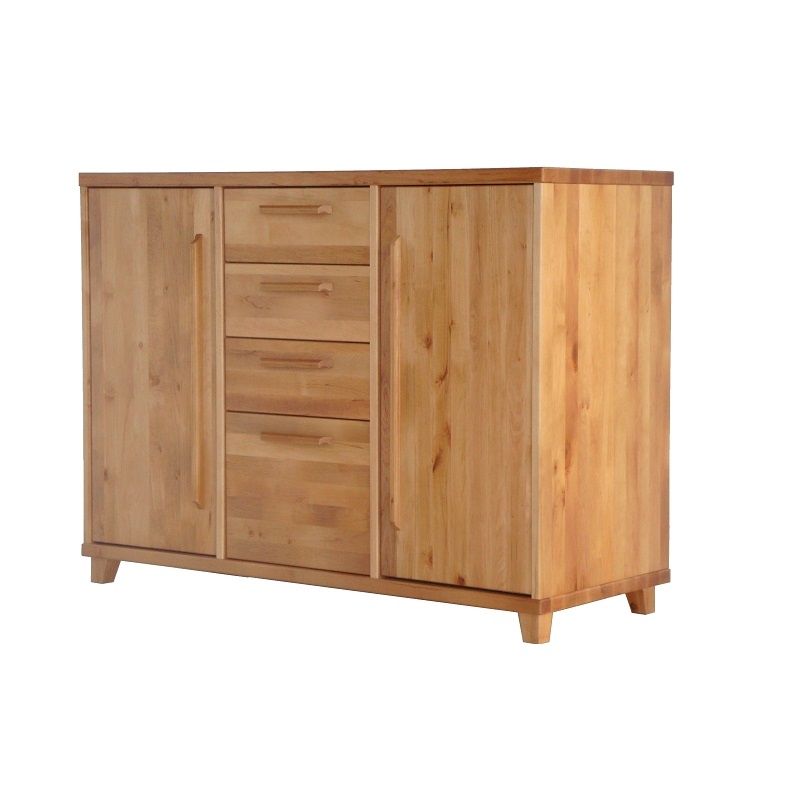 Wooden chest of drawers with 4 drawers and shelves made of solid black alder wood in 4 shades. Wooden furniture Manx Mēbeles