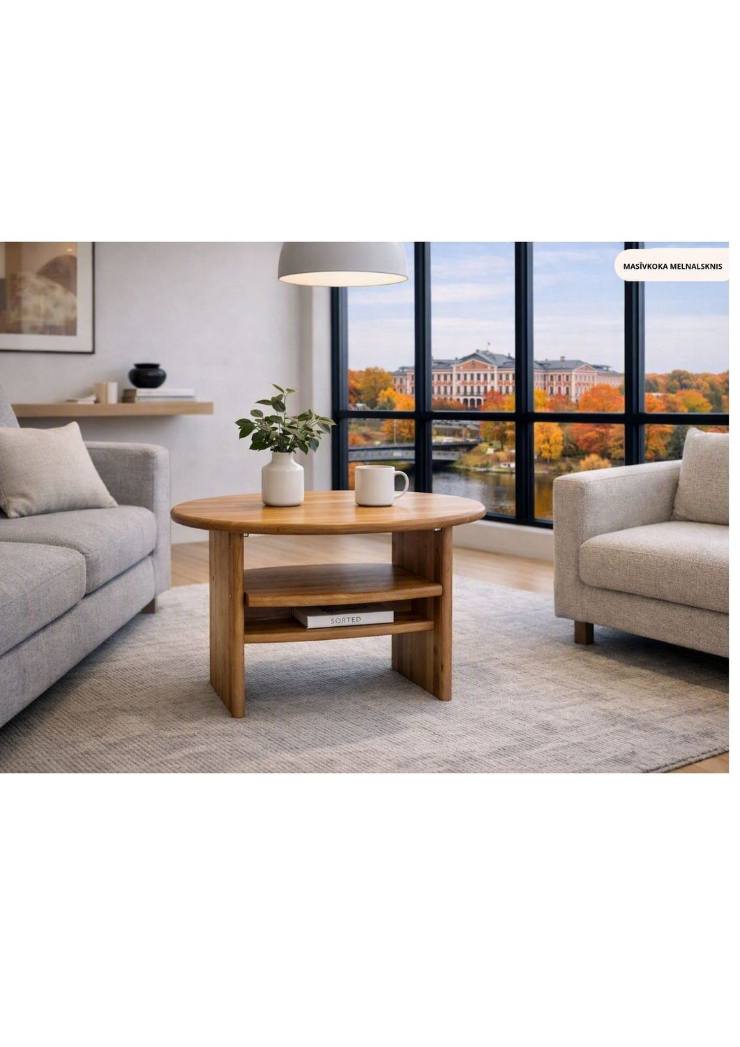 Oval Coffee Table, Solid wood, Black alder