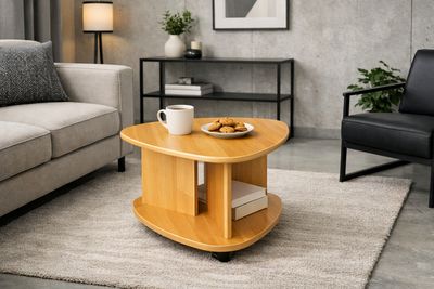 Coffee table on wheels. Solid black alder. Available in walnut, off-white, and mahogany finishes. Jelgava, Manx Mēbeles