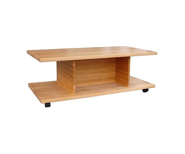 Wooden coffee table on wheels, model ETA. The coffee table is 44 cm high, 60 cm wide, and 120 cm long. Two-tier coffee table.