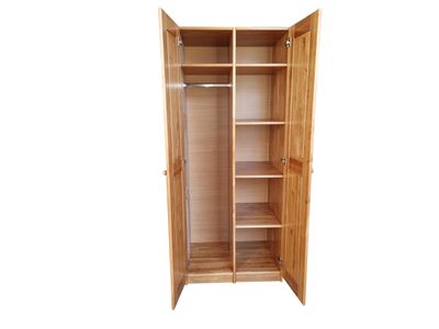 Solid wood 2-door warderobe with hanging rail and shelves - Black alder