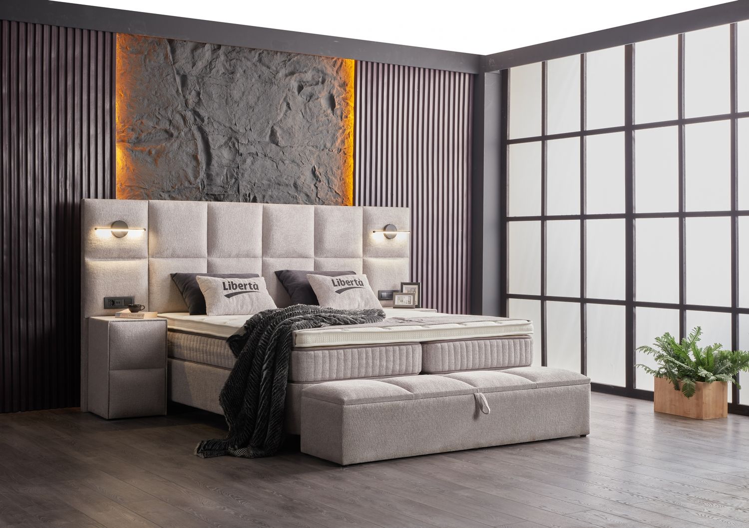 Ottoman bed Liberta + orthopedic mattress, 2 sizes