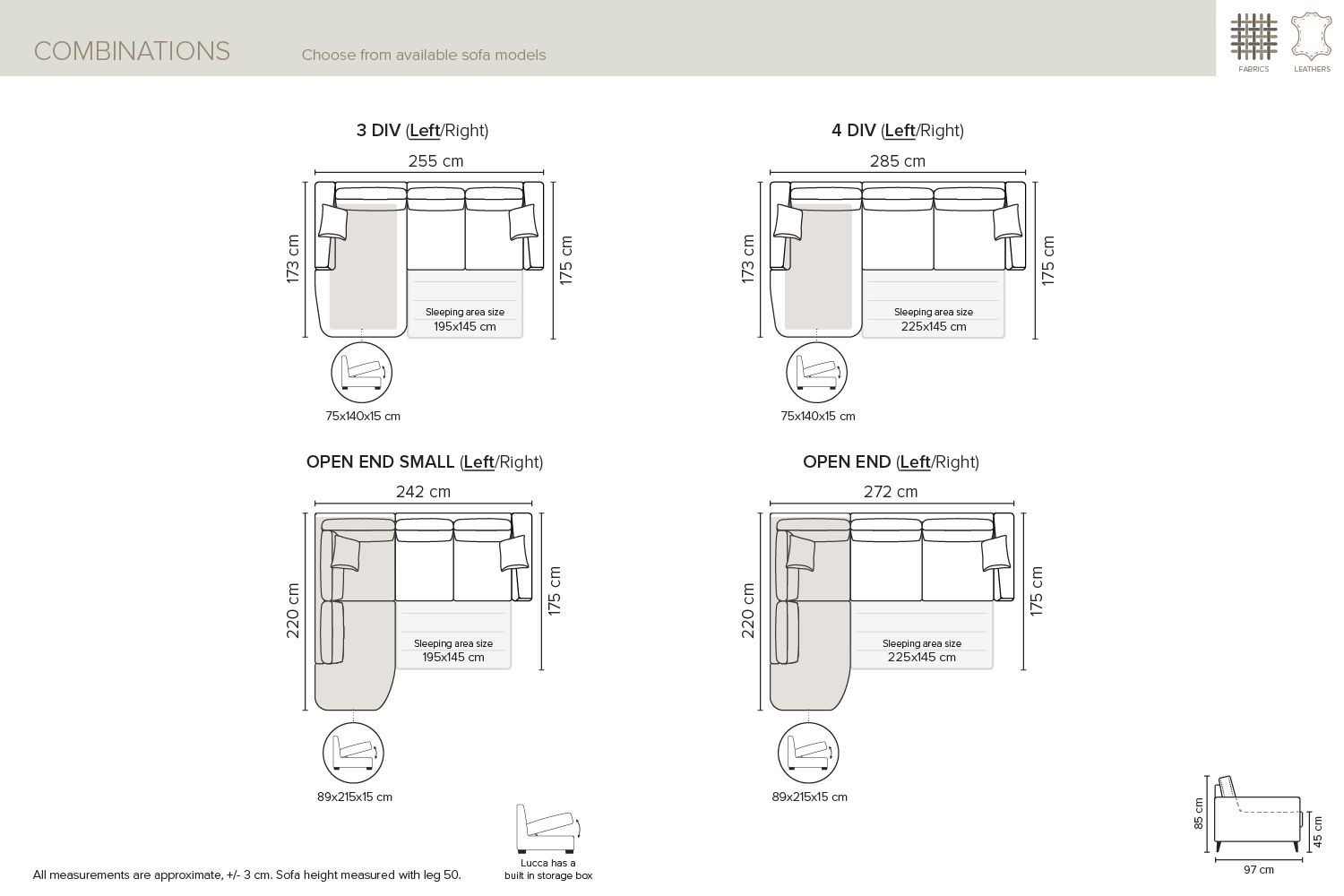 Foldable corner sofa bed with storage Lucca by Bellus, 4 sizes