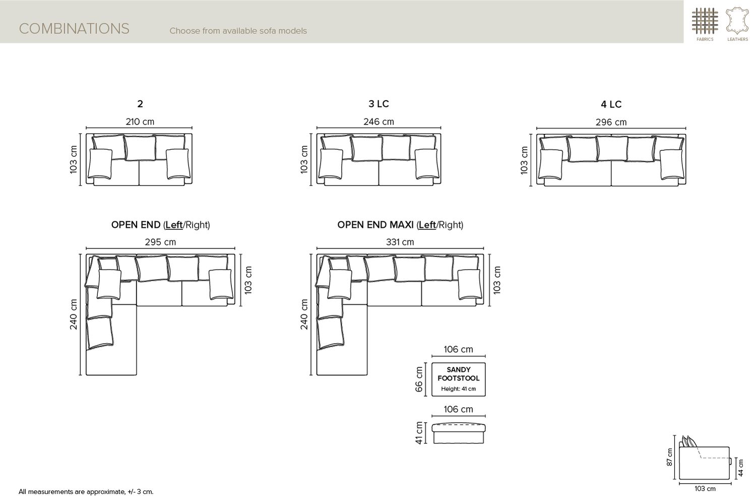 Bellus Sandy series of lounge and corner sofas – 7 unique combinations.