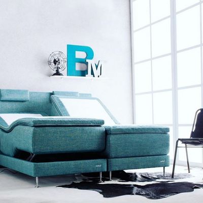 Adjustable Silk electronically adjustable bed, single and double adjustable bed, 90x 210; 105x 210; 180x 210, 210x210 cm. Two-step pocket spring, swivel mattress, two-sided mattress: medium/hard. Bed with wireless remote control. Choice of fabrics, headboards, footboards, top mattresses. Bellus beds. Bellus furniture. Beds in Jelgava, Furniture in Jelgava. Manx Mēbeles, Pulkveža Brieža iela 4