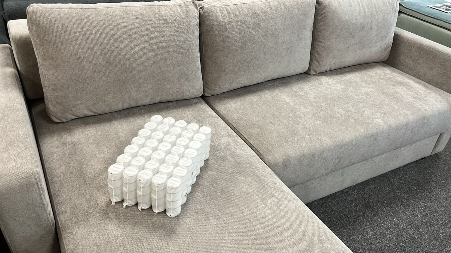 High-quality corner sofas with two storage compartments, designed for everyday sleeping, featuring Bonnel or pocket springs.