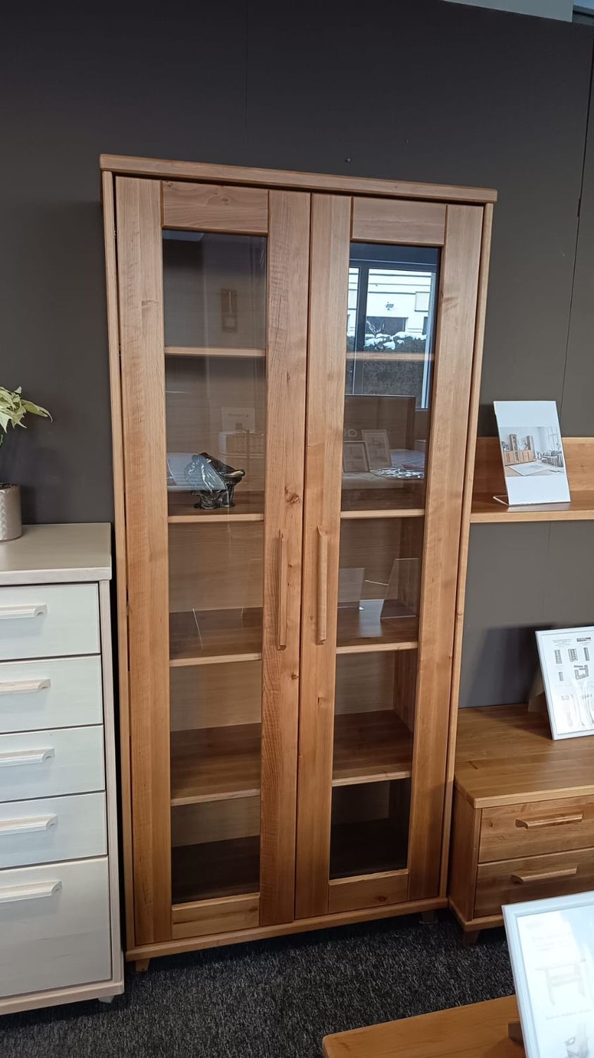 Solid wood display cabinets with one door, two doors. Display cabinets for books. Display cabinets for dishes. Manx Mēbeles