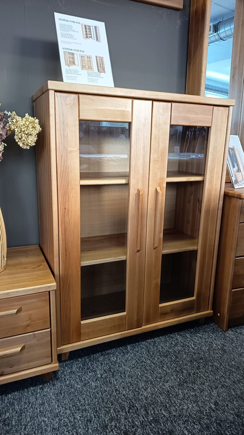 Solid wood display cabinets with one door, two doors. Display cabinets for books. Display cabinets for dishes. Manx Mēbeles