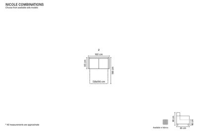 Nicole sofa bed for guests, each part folds out separately. Bellus sofas, Manx Mēbeles, Jelgava. Sofa dimensions