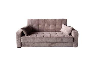 Alisona sofa bed 130 x 190 cm, sofa bed with linen box. In brown and grey fabric. Bonnel springs.