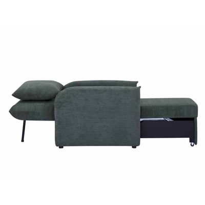 Compact pull-out chair in two colors: green or gray. Various backrest positions. Dimensions: 84 x 102 x 97 cm, Manx Mēbeles