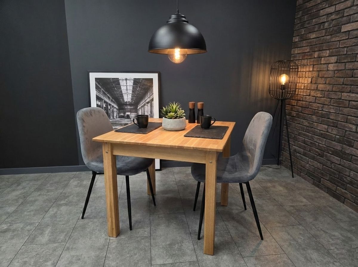 Solid wood dining/kitchen table; length 80–180 cm, width 60–90 cm, available in various finishes. Non-extendable tables. 