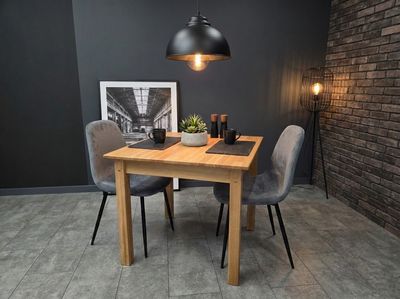 Solid wood dining/kitchen table; length 80–180 cm, width 60–90 cm, available in various finishes. Non-extendable tables. 