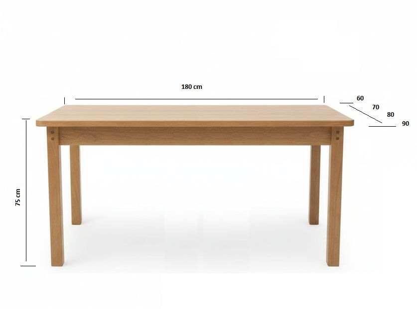 Dining tables in Jelgava, solid wood, 180 cm x width 60, 70, 80, 90 cm. White, walnut, and mahogany finishes, Manx Mēbeles