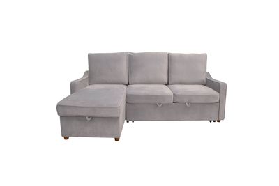 Gray pull-out corner sofa with a versatile corner. Sofas with storage. Affordable sofas. Pull-out sofas in Jelgava and Dobele