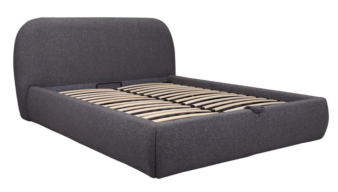 Bed with rounded corners, bed with storage. Dark gray bed. Dimensions: 160 x 200 cm, 180 x 200 cm  