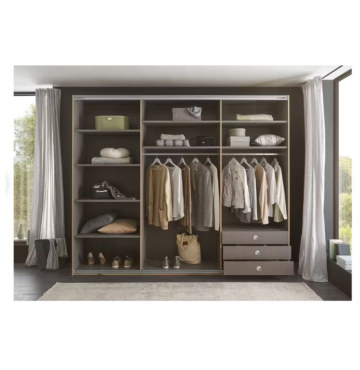 Spacious laminate cabinet with sliding doors from Germany. High-quality cabinets in Jelgava. Manx Mēbeles furniture store 
