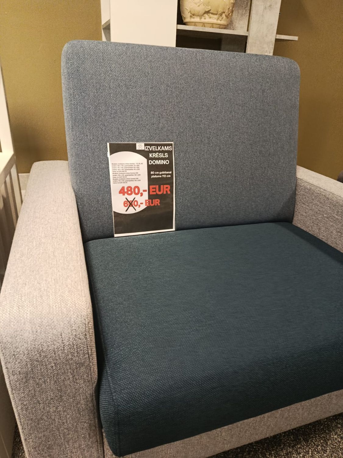 Fold-out single chair with a sleeping area of 80 x 205 cm; chair dimensions: 110 x 105 cm. Sale. Great deals on display items